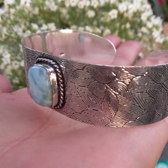 Genuine Caribbean Larimar Sterling Silver Cuff - Picture 5 of 5